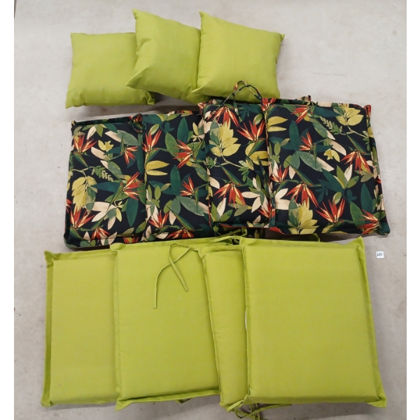 LOT OF 11 - GREEN & TROPICAL PATTERN PATIO FURNITURE CUSHIONS