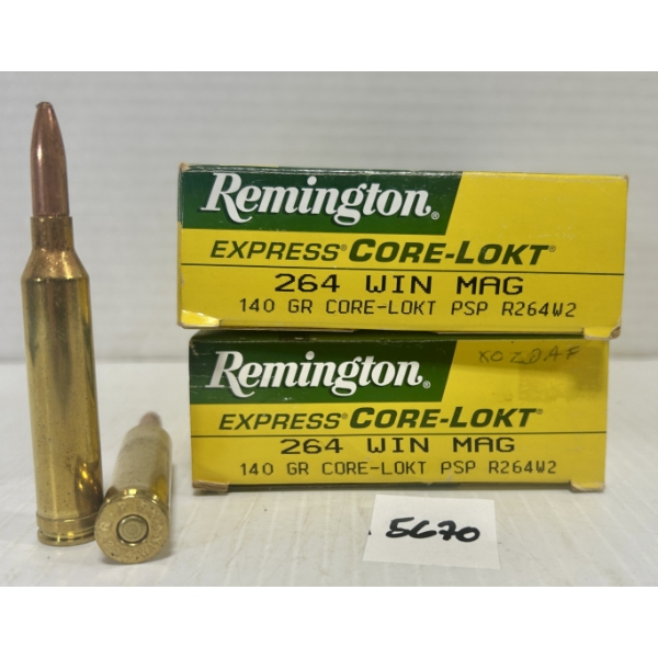 AMMO/BRASS: 30X LIVE & 10X BRASS REMINGTON .264 WIN MAG 140GR. 