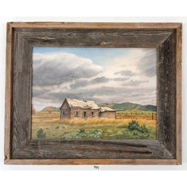 "OLD HOMESTEAD" BY PAUL KRAPF (PRS AMERICAN ARTIST) - FRAMED ACRYLIC & WATERCOLOUR ON BOARD