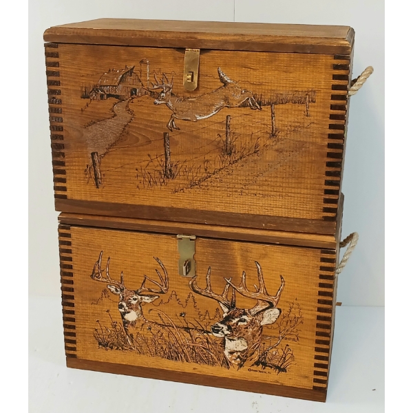 LOT OF 2 - DEER PAINTED AMMO CRATES - LOCKABLE