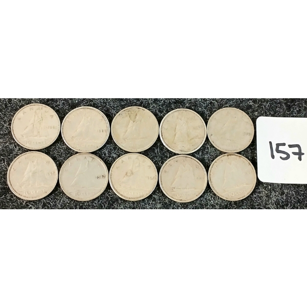 LOT OF 10 - 1943, 1953, 1960-1965 CDN 10 CENT COINS