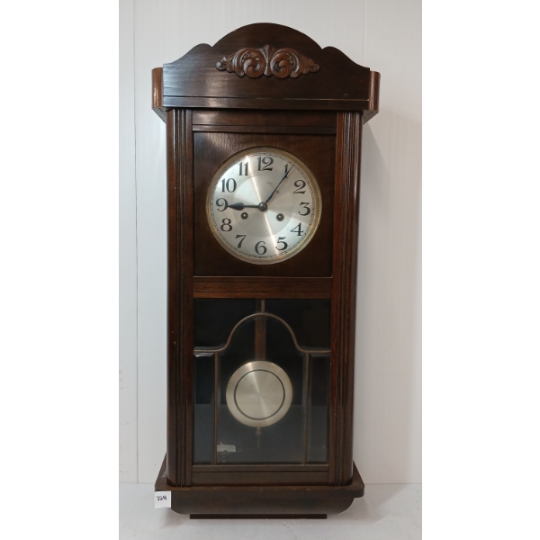 GERMAN MAHOGANY 8 DAY WALL MOUNT CLOCK
