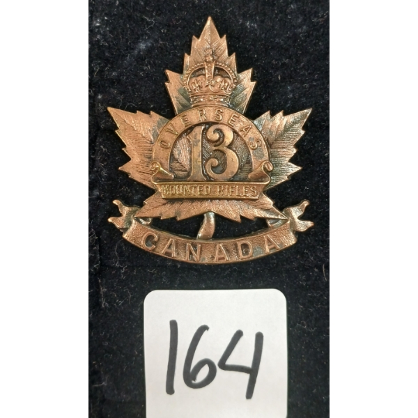 WWI 13TH CDN MOUNTED RIFLES CAP BADGE