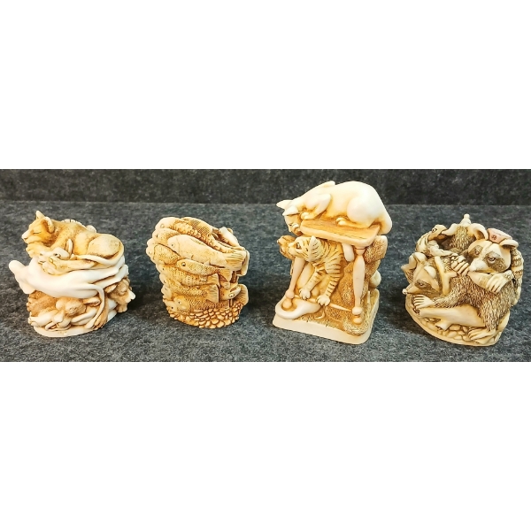 LOT OF 4 - HARMONY KINGDOM TRINKET BOX FIGURINES - SCHOOL'S OUT, ROCKY'S RAIDERS, ETC