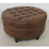 Image 2 : BOMBAY CO. ROUND LEATHER OTTOMAN / COFFEE TABLE