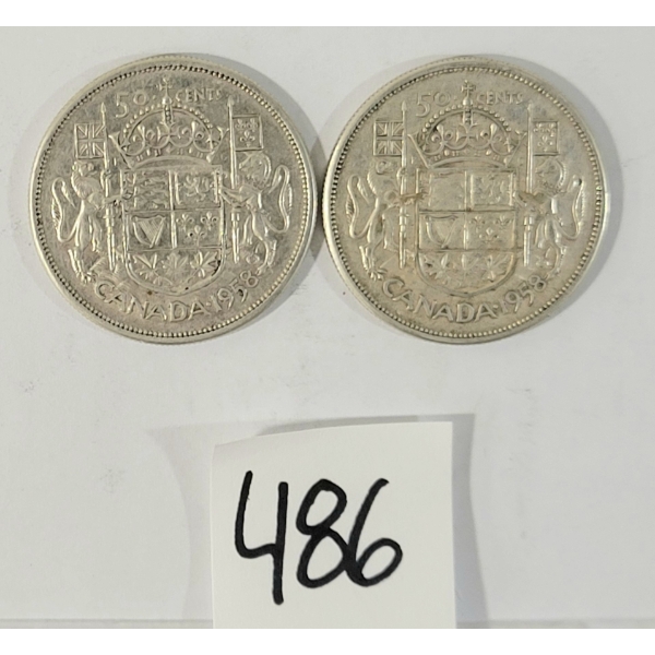 LOT OF 2 - 1958 CDN 50 CENT SILVER COINS