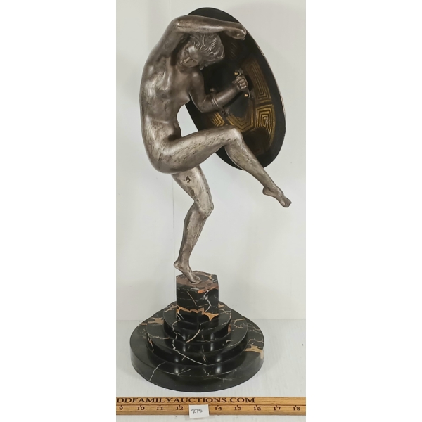 "ATHENA" BY MARCEL BOURAINE - WHITE METAL BRASS PLATED SECTIONS & MARBLE BASED STATUE