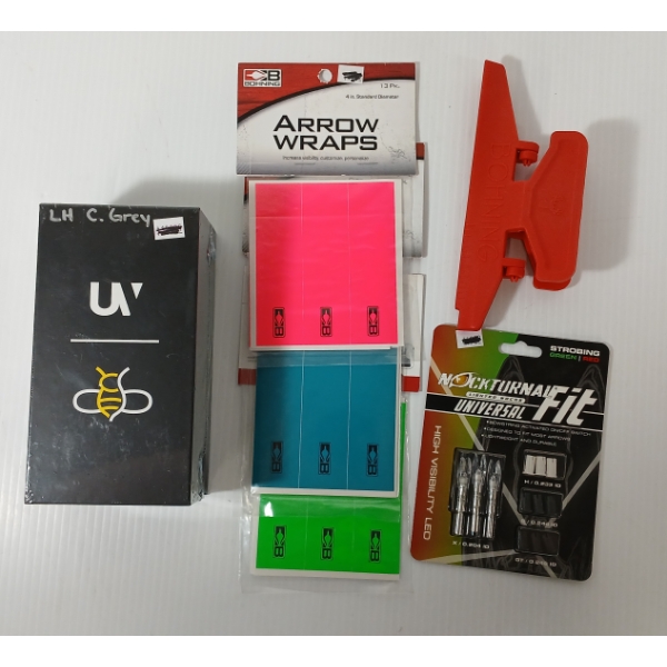 LOT OF 6 - BEEREAL CARBON MATTHEWS GRIP, LIGHTED NOCKS, ARROW WRAPS, ETC