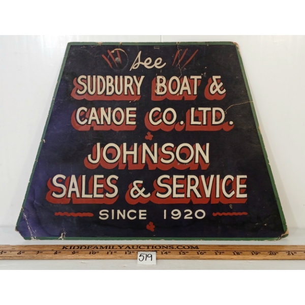 SUDBURY BOAT & CANOE CO. LTD. & JOHNSON SALES & SERVICES - CARDBOARD SIGN