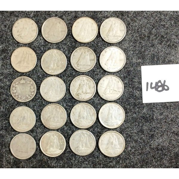 LOT OF 20 - 1942-1966 CDN 10 CENT SILVER COINS
