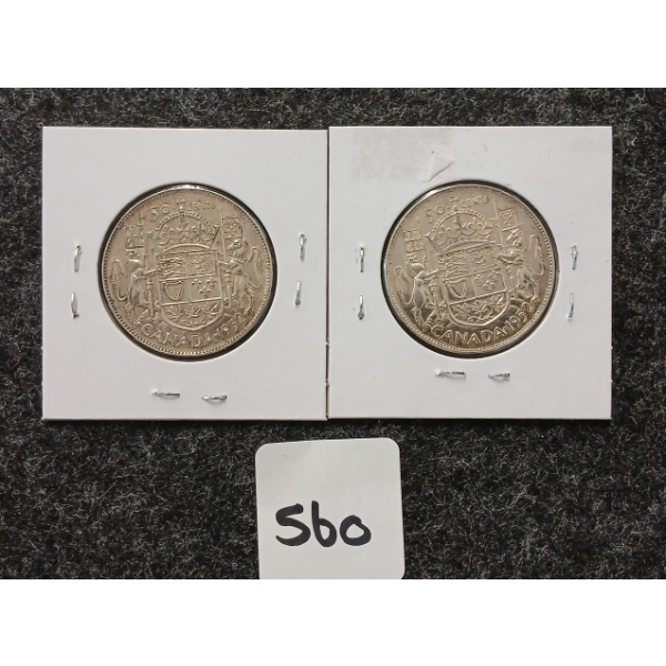 LOT OF 2 - 1952 CDN SILVER 50 CENT COINS