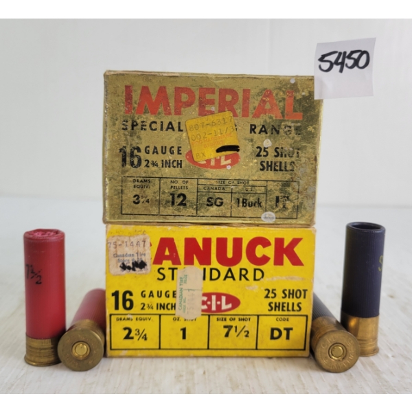 AMMO: 50X IMPERIAL & CANUCK 16GA - 2-3/4IN - #7-1/2 & BUCK SHOT