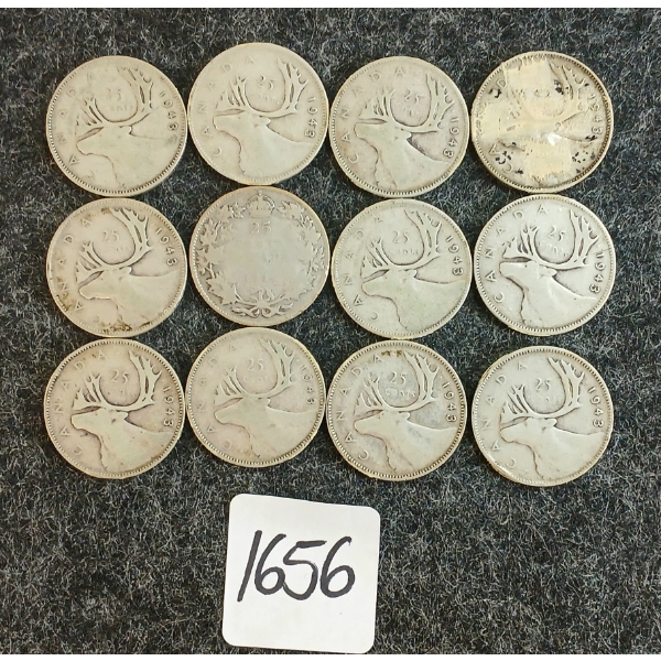 LOT OF 12 - 1936-1943 CDN 25 CENT COINS 