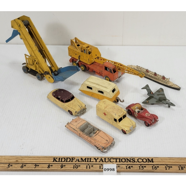 LOT OF 9 - DINKY TOYS DIECAST MODELS - INCL ELEVATOR LOADER, THE QUEEN MARY SHIP, ETC