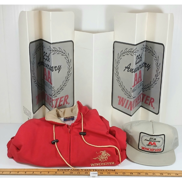 LOT OF 3 - MEN'S WINCHESTER JACKET, 25TH ANNI. AA TARGET LOADS ADJ HAT & CARSHADE