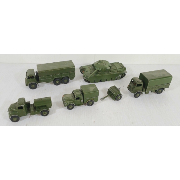 LOT OF 6 - DINKY TOYS DIECAST & TIN ARMY VEHICLES - INCL CENTURION TANK, 10 TON ARMY TRUCK, ETC