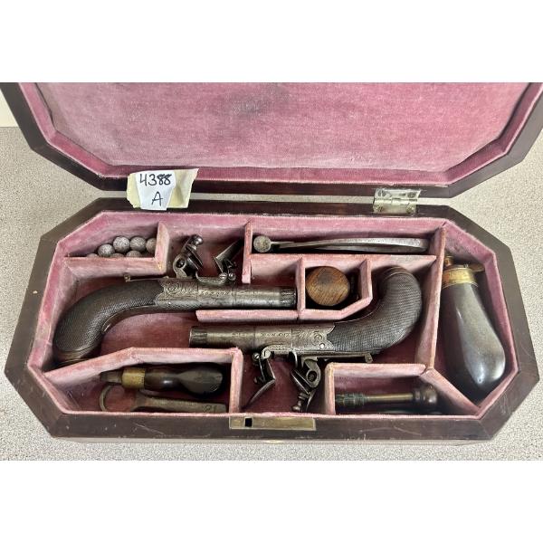 PAIR OF CASED J. ROOM OF LONDON .45 CAL FLINTLOCK PISTOLS - ANTIQUE CLASS