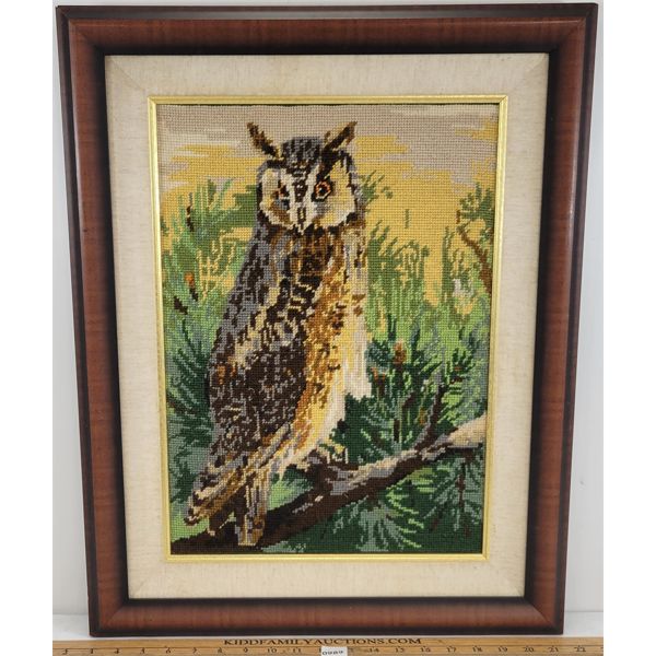 FRAMED OWL NEEDLEPOINT