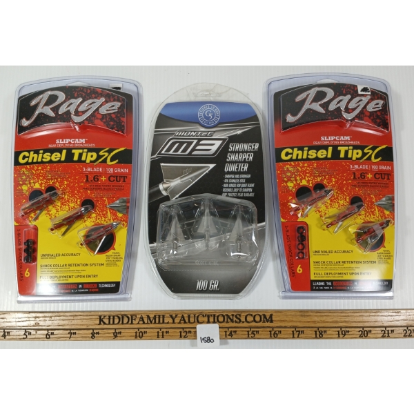LOT OF 3 - RAGE SLIPCAM & MONTEC M3 BROADHEADS - NIB
