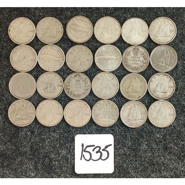 LOT OF 24 - 1936-1969 CDN 10 CENT COINS
