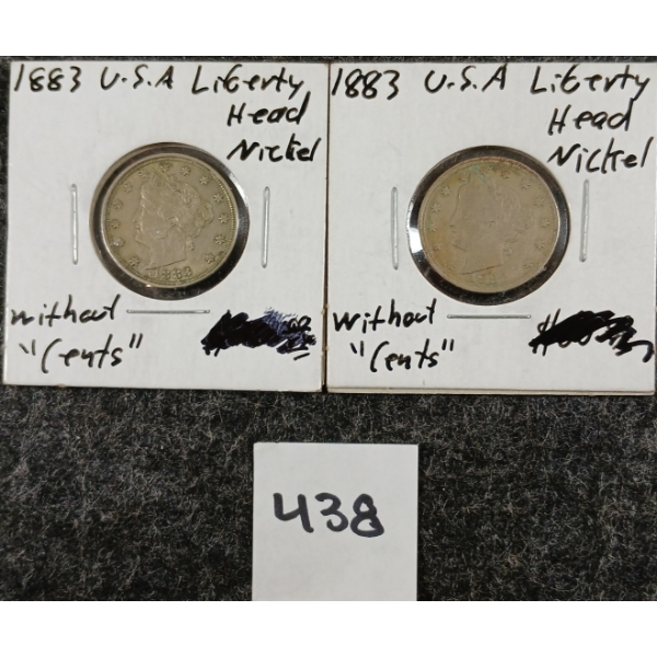 LOT OF 2 - 1883 U.S. LIBERTY HEAD NICKEL COINS 