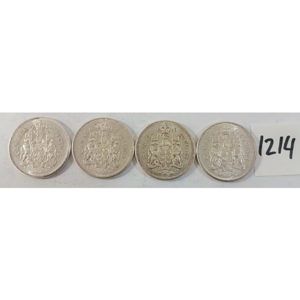 LOT OF 4 - 1960 CDN 50 CENT SILVER COINS