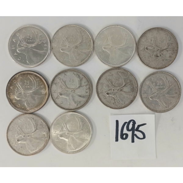LOT OF 10 - 1964-1968 CDN 25 CENT SILVER COINS