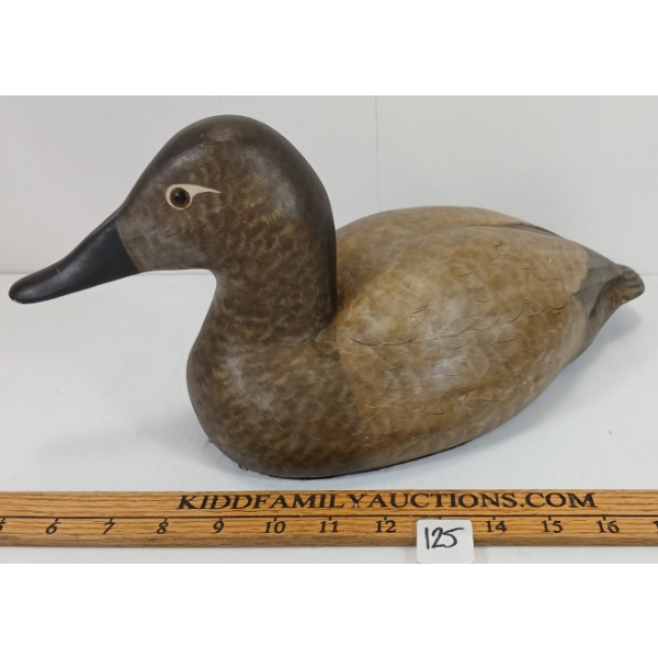 CANVASBACK HEN DECOY BY H. WOOD - CIRCA 1989