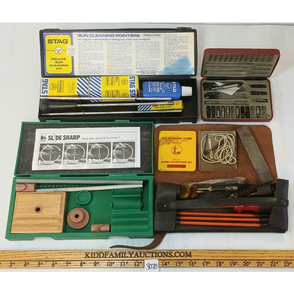 LOT OF 6 - GUN CLEANING KITS, SCREWDRIVER SET & KNIFE SHARPENING ACCESSORIES