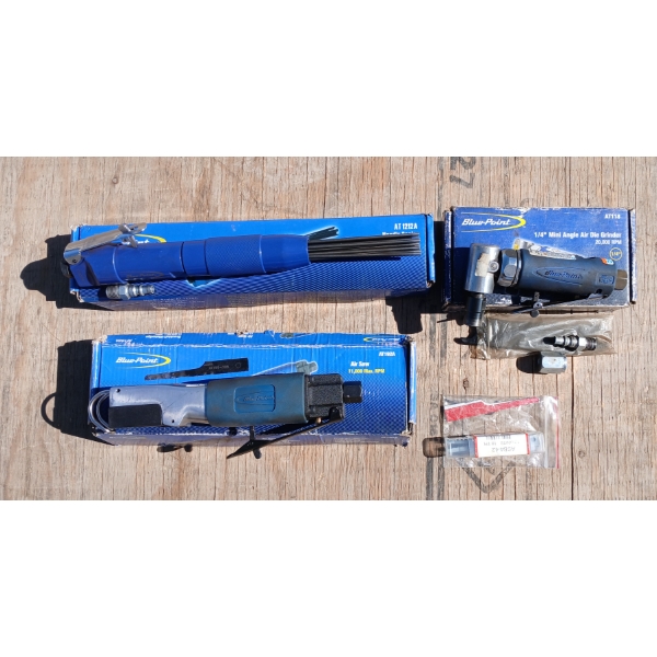 LOT OF 3 - BLUEPOINT AIR TOOLS - DIE GRINDER, AIR SAW, NEEDLE SCALER