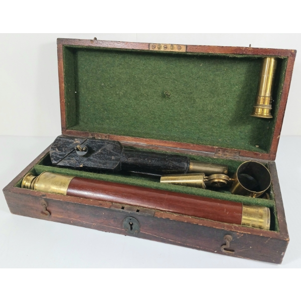 BRASS & MAHOGANY TELESCOPE W/ CASE - CIRCA 1850-85