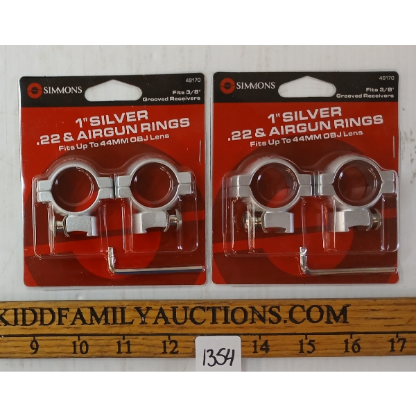 LOT OF 2 - SIMMONS 1 IN SILVER .22 & AIRGUN RINGS