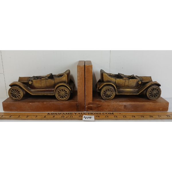 PAIR OF BRASS CAR BOOKENDS