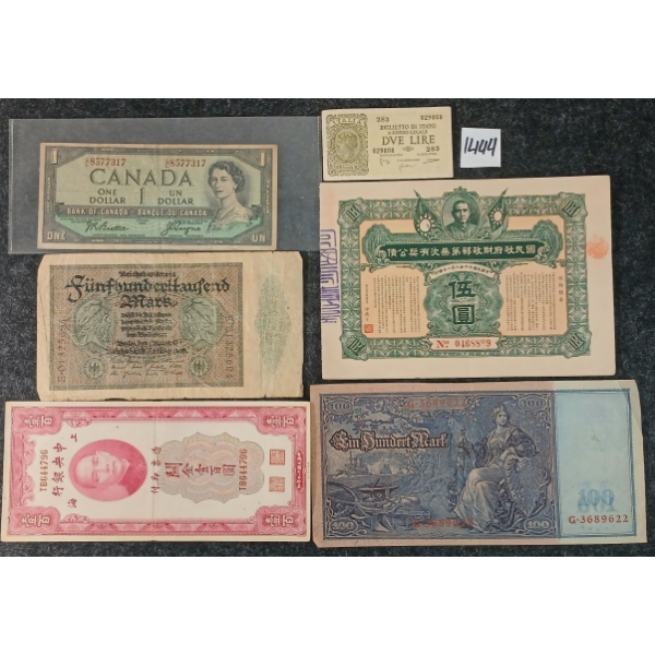 LOT OF 6 - WORLD BANKNOTES - CANADA, GERMANY, CHINA & ITALY