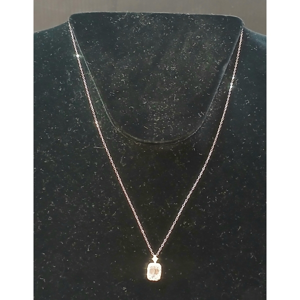 STERLING & MOISSANITE NECKLACE - EMERALD CUT - W/ CERTIFICATE