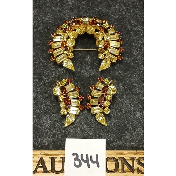 LOT OF 2 - SHERMAN RHINESTONE BROOCH W/ PAIR OF EARRINGS