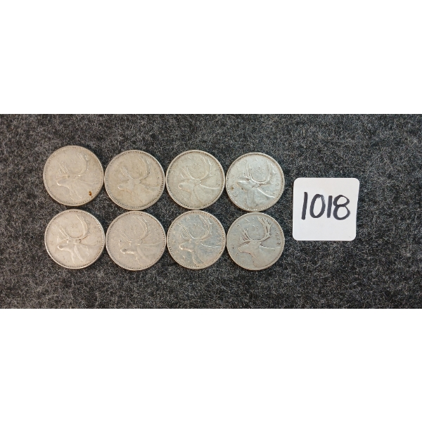 LOT OF 8 - 1945-1964 CDN 25 CENT COINS