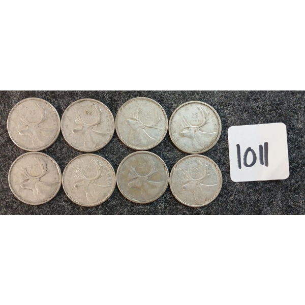 LOT OF 8 - 1954-1966 CDN 25 CENT COINS