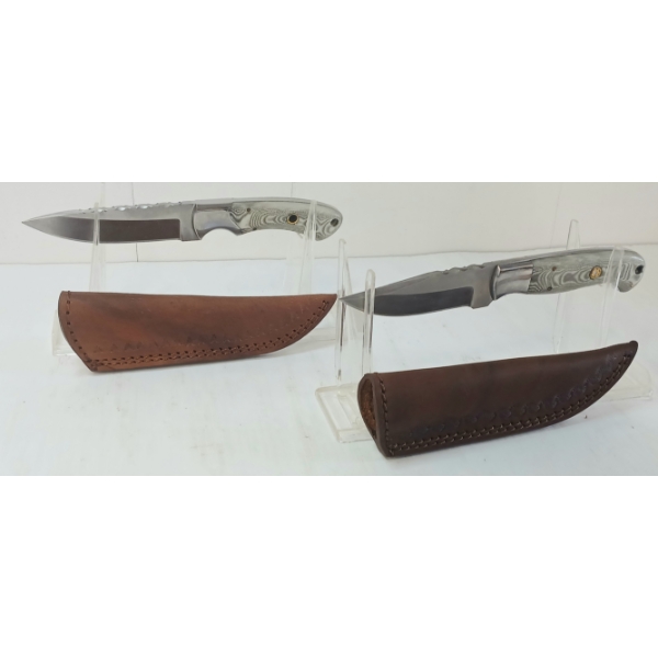 LOT OF 2 - HUNTING KNIVES W/ LEATHER SHEATHS