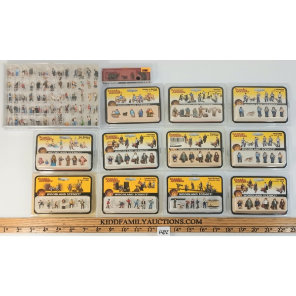 LOT OF 13 - SCENIC ACCENTS & PREISER TRACKSIDE PEOPLE & ACCESSORIES - POLICE, HOBOS, ETC