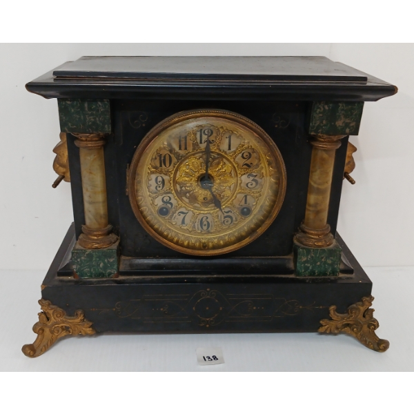 SETH THOMAS BLACK MANTEL 8 DAY CLOCK