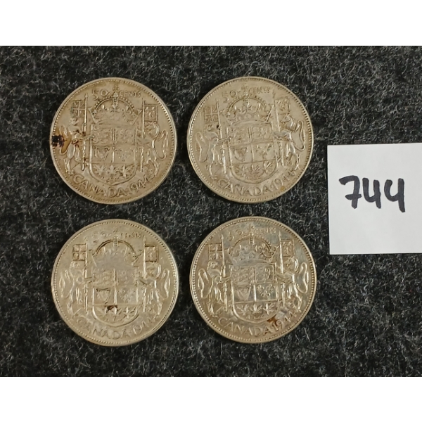 LOT OF 4 - 1944 CDN 50 CENT SILVER COINS