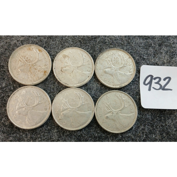 LOT OF 6 - 1968 CDN 25 CENT COINS