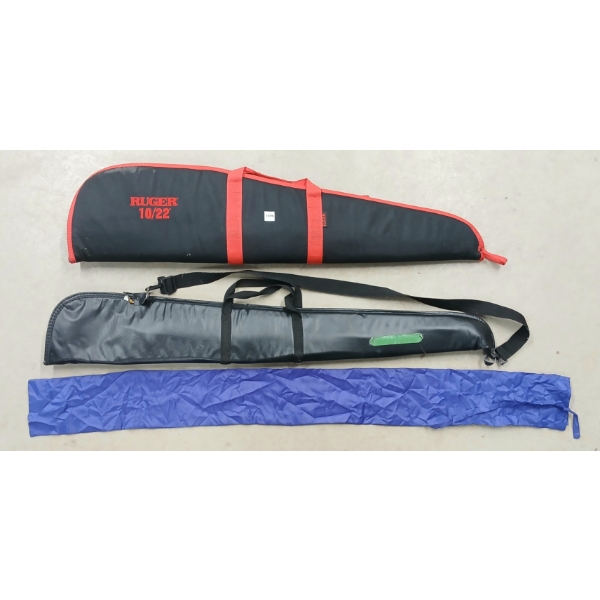LOT OF 3 - 2X SOFT GUN CASES & 1X GUN SOCK