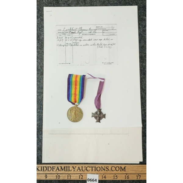 LIEUT. T.D. LOCKHART FILE - WWI MEDAL, SILVER MOTHER'S CROSS & K.I.A. PAPERS