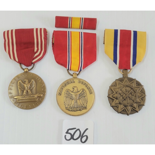 LOT OF 3 - U.S. ARY RESERVE, NATIONAL DEFENSE & GOOD CONDUCT MEDALS - PAUL M. CULVER