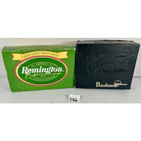 LOT OF 2 - REMINGTON PLAYING CARDS & BUSHNELL TRU-SCOPE BORE SIGHTER