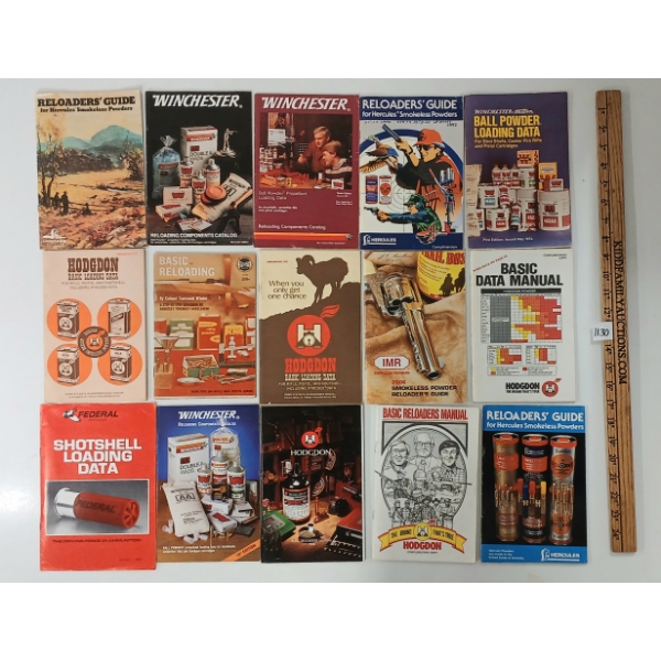 LOT OF 15 - VINTAGE RELAODER GUIDES - INCL HODGON, WINCHESTER, HERCULES, FEDERAL, ETC