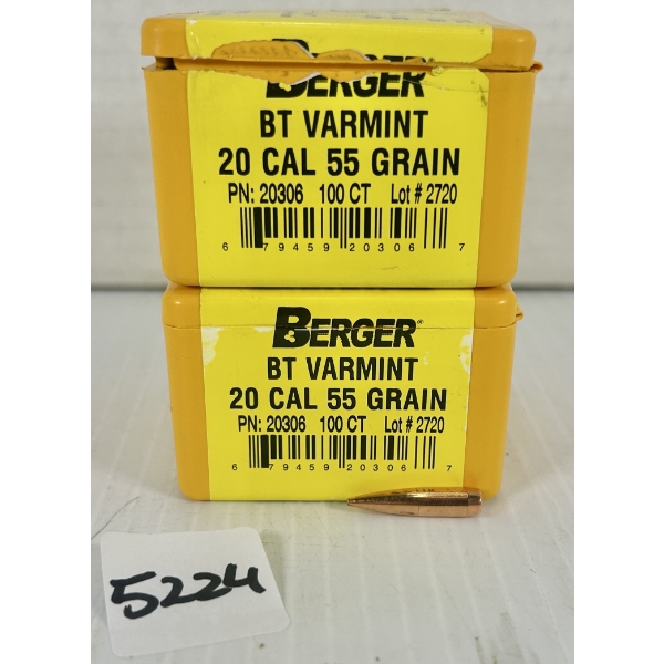 BULLETS: APPROX 190X BERGER .20 CAL 55GR. HPBT