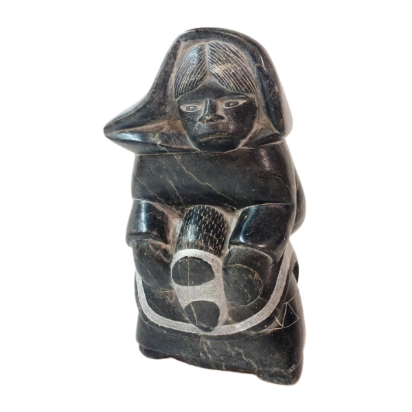 WOMAN MAKING MUKLUK BY INUKPUK - STONE 